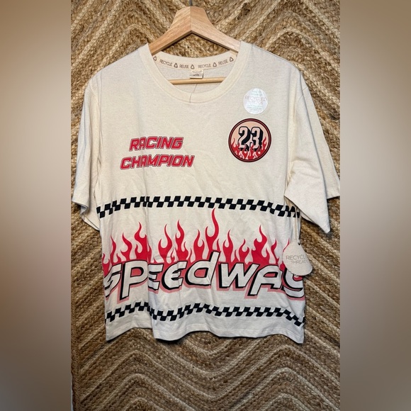 Recycled Threads Men's Beige Racing Graphic Flame Tshirt "Speedway," Size L,NWT - Picture 1 of 7